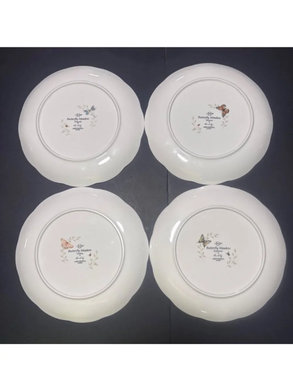 Lenox Butterfly Meadow 4-Piece Dinner Plate Set Floral & Butterfly Design VTG 06
